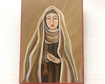 La ofrenda de la viuda, icono original escrito a mano, verdadera generosidad, fe