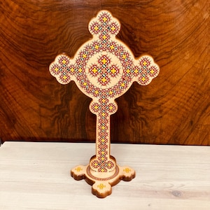 large Iota Hand painted Coptic Cross With Socket