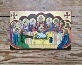 Last Supper, Christ and the Disciples - Hand-painted Coptic Icon.