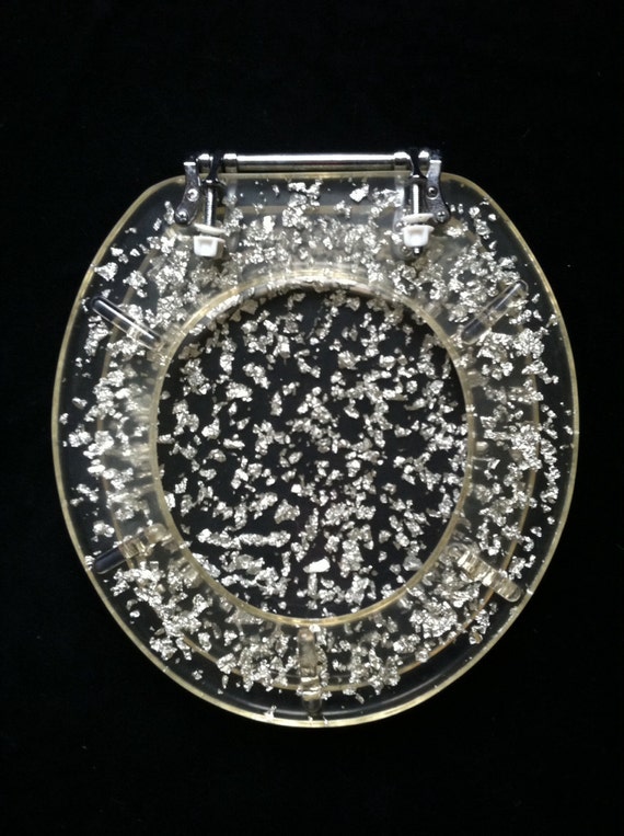 Items similar to Vintage Lucite Resin Toilet Seat Clear Silver Foil