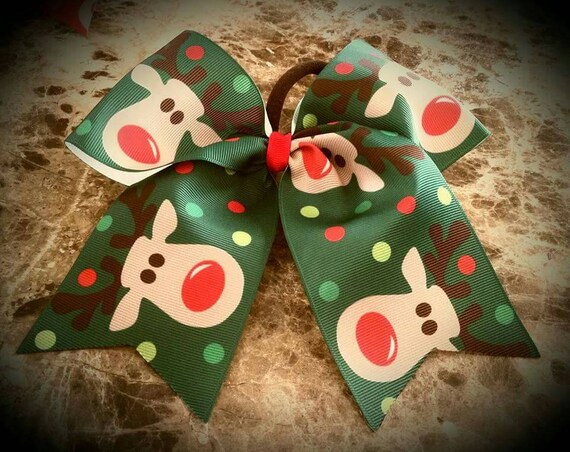 1 CHRISTMAS REINDEER CHEERLEADING CHEER HAIR GLITTER BOW TEAM RUDOLPH !