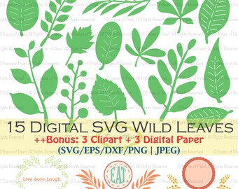 Wild Leaves SVG Bundle with Bonus Clipart & Digital Papers - cutting files for shirt design, party decor, tags, scrapbooking, paper crafting