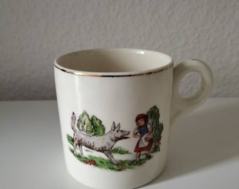 Vintage Tasse Petrus Regout mit Kindermotiv Rotkäppchen, Made in Holland