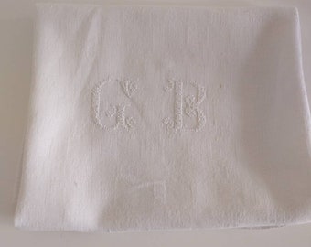 Old napkin tea towel from France, hand embroidered