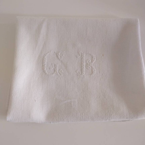 Old napkin tea towel from France, hand embroidered