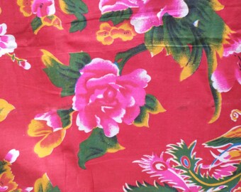 Chinese fabric peonies and peacock