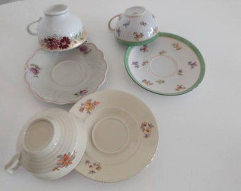 Pretty old tea set 3 cup + 3 saucer