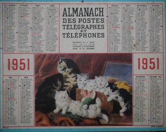 Almanac of PTT Vintage PTT Calendar 1951 kittens