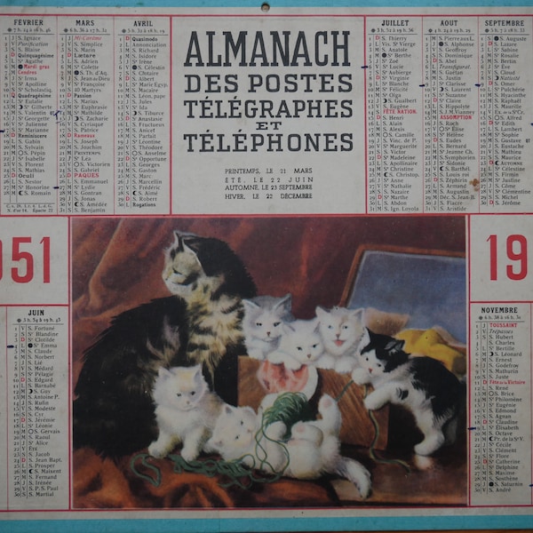 Almanac of PTT Vintage PTT Calendar 1951 kittens