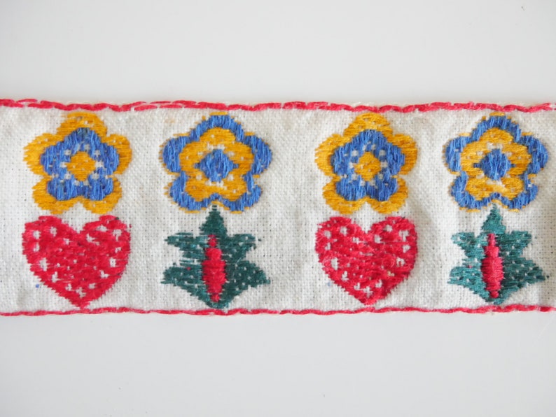 embroidered flowers hearts... Ancient ribbon