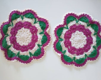 set of 2x old openwork placemat crocheted D: 22cm Handmade