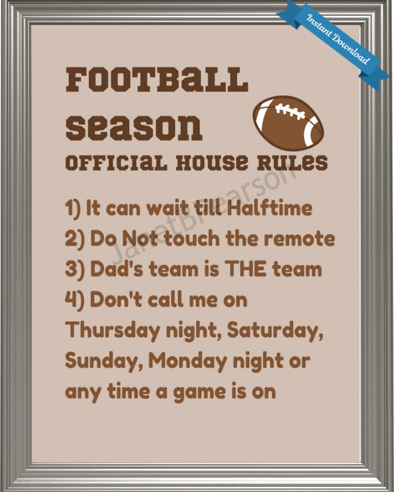 Football Season Official House Rules Printable. Football Wall Etsy