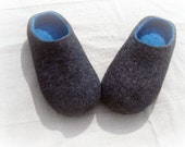 Felted Slippers Men Wool Home Shoes Gray with Blue Women slippers Handmade slippers Woolen clogs Valenki