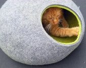 Cat bed cat cave cat house Gray with Green felted cat cave any сolors (With GIFT cat toy).