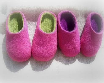 Felt Slippers Wool Home Shoes  Pink with Green, Pink with Purple Women slippers Handmade slippers Woolen clogs Valenki