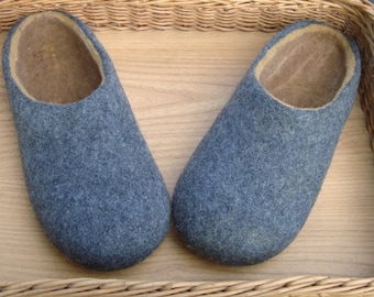 Felt Slippers Men Wool Home Shoes Gray with  Beige