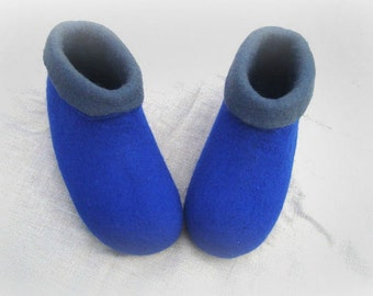 Felted Slippers   Wool Home Shoes Blue with Gray Felted Slippers Men Wool Home Shoes  Women slippers Handmade slippers Woolen clogs Valenki