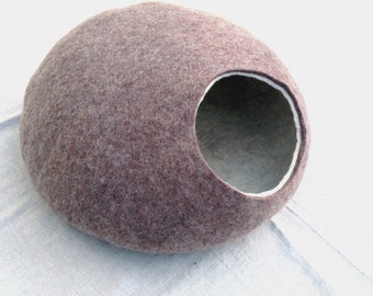 Cat bed/cat cave/cat house/Light Brown with White felted cat cave/ any colors