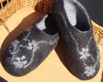 Felt Slippers Women  Wool Home Shoes Black With Gray