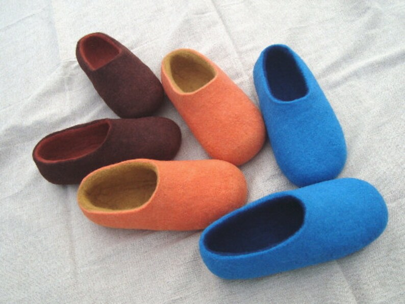 Felted Slippers Wool Home Shoes Peach Women Wool Home Shoes Mens lippers Handmade slippers Woolen clogs Valenki image 4