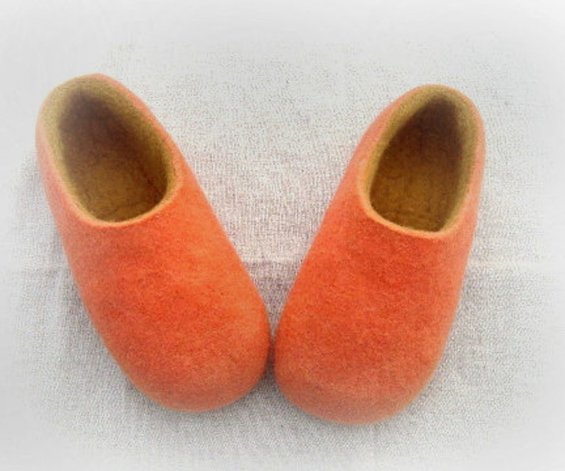 Felted Slippers Wool Home Shoes Peach Women Wool Home Shoes Mens lippers Handmade slippers Woolen clogs Valenki image 1