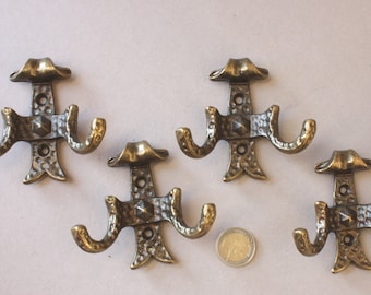 5 small wall hooks brass Vintage, coat hooks new old stock Germany 50s 60s, gift horses friend cowboy, horse barn shed ranch Rodeo Texas
