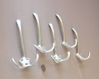 10 wall hooks shabby, vintage coat rack, towel double hooks, bathroom bathrobe, grey silver, 40s 50s 60s Germany