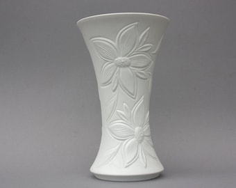 White bisque vase matte porcelain Germany floral relief 60s, 70s vintage