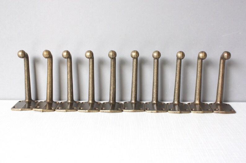 5 new old stock brass wall hooks, vintage towel hooks, Germany 50s 60s image 3