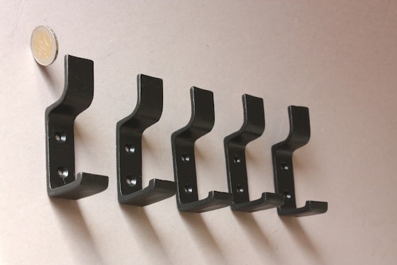 5 Wall Hooks Black Straight, Modern Coat Towel Clothes Hat Hooks