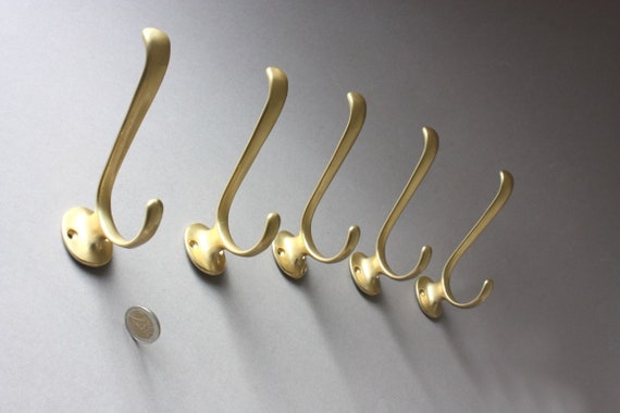 5 New Old Stock Wall Hooks Vintage / Towel Hook / Coat Rack / Gold Colored  / Mid Century / German Furniture / 50s 60s 