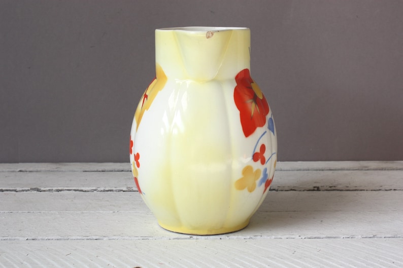 vase ceramic with handle German Pottery floral decor milk jug 30s 40s juice jar Retro Antique pitcher vintage