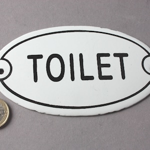 Toilet sign enamel Shabby, door sign, wall hanging oval, rustic WC wall plaque white black, nostalgic Vintage style
