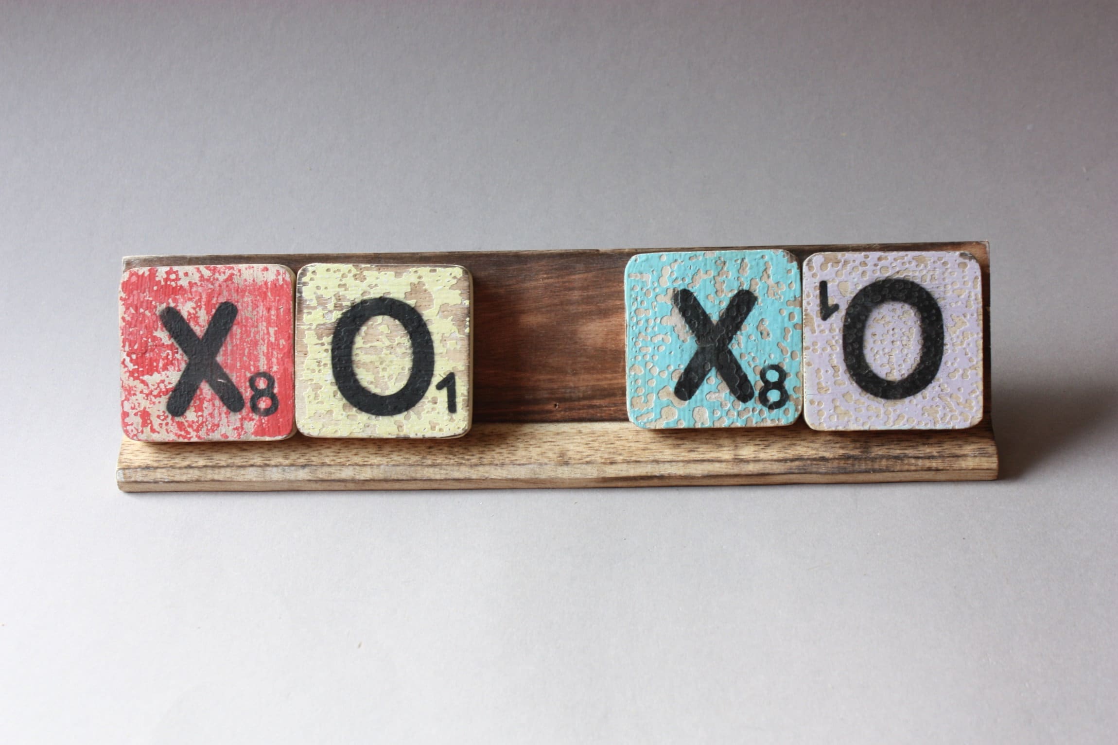 7 Scrabble tiles letters rustic square wooden black alphabet, sign for family names, key chains arts crafts