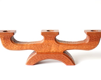 Candleholder candlestick wooden handmade Germany hammered beatet 50s 60s vintage, mid century