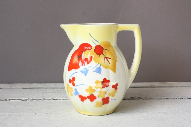 vase ceramic with handle German Pottery floral decor milk jug 30s 40s juice jar Retro Antique pitcher vintage