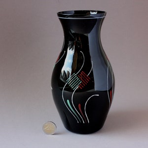Glass vase vintage, black Germany home decor 50s 60s, gift wife her girlfriend friend