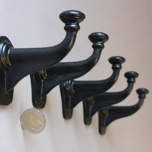 5 wall hooks black, towel hooks metal, coat hooks, clothes hooks, Country Style, bathrobe hooks, hooks powder room