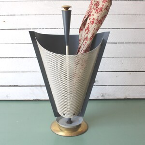 Mid-Century umbrella stand, walking stick holder perforated metal, 50s 60s Germany, entrance decor, gift office wife husband