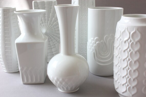 Schumann Arzberg Vase weiss, Porzellanvase, Blumenvase Op-Art, Porzellan, Germany, 60er 70er, Frauen Geschenk, Hochzeitsgeschenk