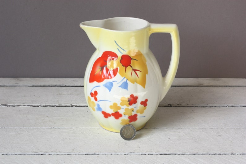 vase ceramic with handle German Pottery floral decor milk jug 30s 40s juice jar Retro Antique pitcher vintage