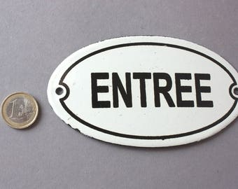 Entree Emaille Schild Shabby, Eingang Emailleschild Vintage Stil oval, rustikales Türschild klassisch Email, Klassik nostalgisch weiß