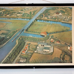 Decorazione della parete / poster / murale / mappa delle pareti / mappa rotolo / mappa delle pareti della scuola / scheda didattica Weserkreuz Minden Germania anni '50 vintage