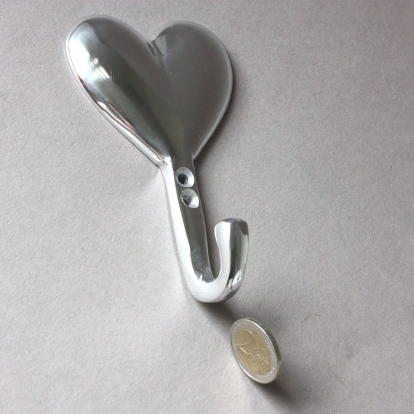 Wall hook heart silver, coat hook, romantic towel hook, clothes hook, bathrobe hook, bathroom hook grey