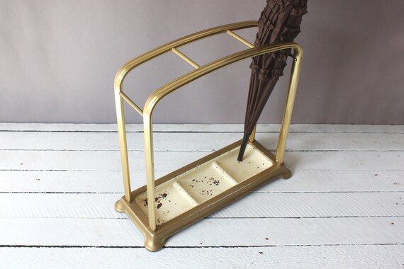 Porte-parapluie Vintage CHAPMAN – Post-moderne 1980, Laiton Et Verre, Grand Modèle
