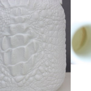 AK Kaiser Germany bisque vase, porcelain home decor white, crocodile reptile relief Op-Art, 261 handle, 70s image 4