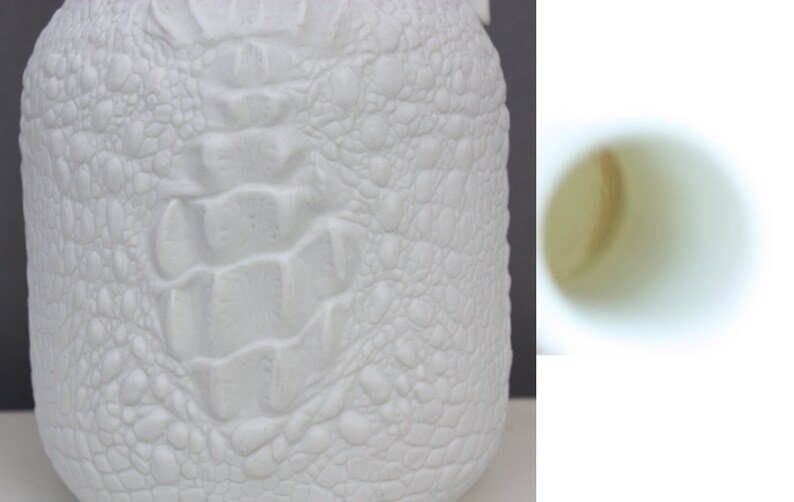 AK Kaiser Germany bisque vase, porcelain home decor white, crocodile reptile relief Op-Art, 261 handle, 70s image 4