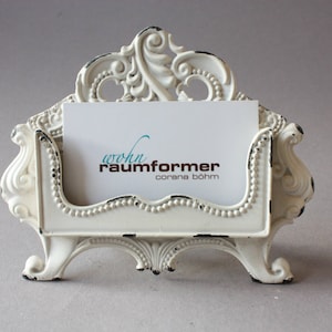 Tarjetero shabby blanco crema, tarjetero romántico, tarjetero rústico vintage para tarjetas de visita, regalo de oficina.