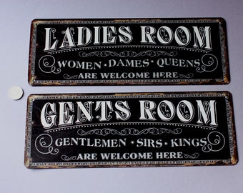 1 dames- of herenkamer, dames dames koninginnen heren heren heren koningen zijn hier welkom, toilet toiletbord man vrouw rustiek deurbord