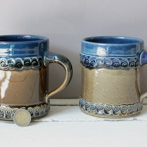 Bjorn Wiinblad Rosenthal Brotzeit, tankard Vintage, rustic jar jug mug, gift for beer lover dad him, Danish style with ornaments blue brown